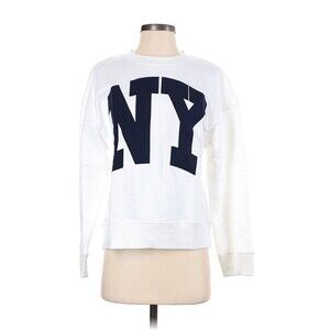 ZARA White Navy NY Crewneck Long Sleeve Sweatshirt - S